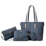 Women Fashion Casual Solid Color Crocodile Woven Tote Bag Four-Piece Bag Set - Image 9