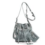 Women Fashion Casual Solid Color Bucket Rivet Drawstring Shoulder Bag - Image 8