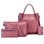 Wholesale Women Fashion Casual Solid Color Large Capacity Crocodile Pattern Handbag Four-Piece Bag Set - Image 3