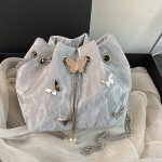 Women Fashion Solid Color Butterfly Decoration Bucket Shoulder Bag - Image 8