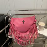 Women Fashion Casual Solid Color Rivet Soft Leather Tassel Shoulder Bag - Image 9