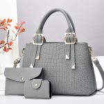 Wholesale Women Fashion Casual Solid Color Stone Pattern Handbag Three-Piece Bag Set - Image 9
