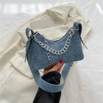 Wholesale Women Fashion Casual Simple Denim Chain Shoulder Bag - Image 9