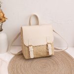 Wholesale Women Fashion Casual Contrast Color Woven Straw Backpack - Image 9