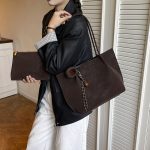 Women Fashion Retro Solid Color Large Capacity Tote Bag Two-Piece Bag Set - Image 9