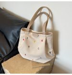 Wholesale Women Fashionable Solid Color Large Capacity Letter Embroidered Canvas Tote Bag - Image 9