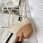 Women Fashion Simple Straw Woven Pearl Decoration Shoulder Bag - Image 9