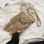 Women Casual Boho Solid Color Tassel Woven Vacation Shoulder Bag - Image 8