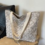 Women Fashion Casual Corduroy Floral Printed Large-Capacity Tote Bag - Image 7