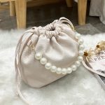 Women Fashion Elegant Solid Color Pearl Bucket Shoulder Bag - Image 7