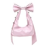 Women Fashion Solid Color Rivet Bowknot Oil Wax Leather Shoulder Bag - Image 8