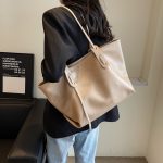 Women Fashion Casual Solid Color Large Capacity Soft Tote Bag - Image 9