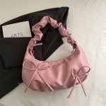 Fashion Design Pleated Solid Color Shoulder Strap Bow Shoulder Bag - Image 9