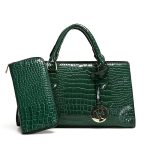 Wholesale Women Fashion Casual Solid Color Crocodile Pattern Handbag Two-Piece Bag Set - Image 3
