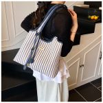 Women Stripe Casual Large Capacity Shoulder Bag - Image 9