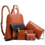Wholesale Women Fashion Embossed Zipper PU Backpack Chain Crossbody Bag Purses Four-Piece Set - Image 5
