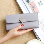 Wholesale Women Basic Heart Decoration Flap Design Solid Color PU Purse - Image 10