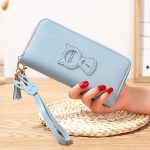 Wholesale Women Fashion Solid Color Cartoon Cat Tassel Zipper Long Purses - Image 9