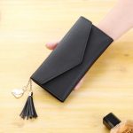 Wholesale Women Fashion Solid Color Flip Tassel Pendant Long Purses - Image 9
