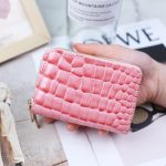 Women Fashion Solid Color Double Zipper Short Crocodile Pattern Multi-Card Wallets - Image 9