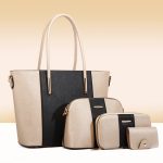 Fashion Contrast Color Stitching Large Capacity Handbag Four-Piece Set - Image 4