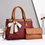 Women Fashion Causal Color Block Litchi Pattern Large Capacity Handbag Bag Two-Piece Set - Image 9