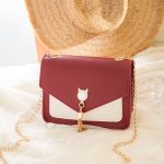 Wholesale Women Chic Flap Buckle Design Cat Tassel Decoration Color Blocking PU Crossbody Bag - Image 9