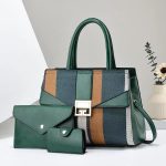 Wholesale Women Fashion Casual Color Block Stripe Handbag Three-Piece Set - Image 6