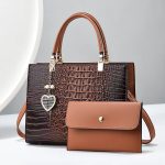 Wholesale Women Fashion Bright Leather Bag Crocodile Stone Pattern Large Capacity Handbag Set - Image 2