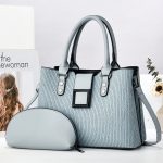 Women Fashion Simple Solid Color Bag Large Capacity Handbag Two-Piece Set - Image 7
