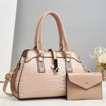 Wholesale Women Fashion Casual Solid Color Bag Crocodile Pattern Platinum Bright Leather Handbag Set - Image 6