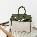 Elegant Large Capacity Canvas Color Contrast Handbags - Image 10