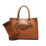 Wholesale Women Fashion Bag Colorblock Litchi Pattern Large Capacity Handbag Two-Piece Set - Image 9