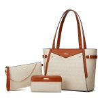 Women Fashion Retro Simple Color Block Pattern Printed Handbag Bag Three-Piece Set - Image 9