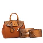 Wholesale Women Bag Casual Litchi Pattern Stitching Crocodile Pattern Handbag Three-Piece Set - Image 10