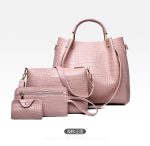 Women'S Fashion Retro Solid Color Crocodile Pattern Bucket Bag Four-Piece Bag Set - Image 10