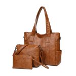 Wholesale Women Fashion Retro Solid Color Large Capacity Shoulder Bag Three-Piece Bag Set - Image 10
