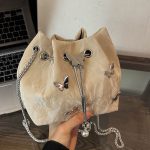 Women Fashion Solid Color Butterfly Decoration Bucket Shoulder Bag - Image 9