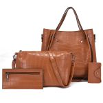 Wholesale Women Fashion Casual Solid Color Large Capacity Crocodile Pattern Handbag Four-Piece Bag Set - Image 6