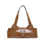 Wholesale Women Fashion Punk Oil Wax Rivet Solid Color Shoulder Bag - Image 10
