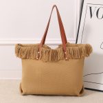 Wholesale Women Fashion Casual Solid Color Large Capacity Tassel Woven Tote Bag - Image 10