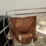 Women Fashion Casual Solid Color Rivet Soft Leather Tassel Shoulder Bag - Image 2