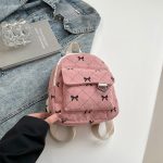 Women Fashion Corduroy Bowknot Printed Mini Backpack - Image 10