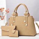 Wholesale Women Fashion Casual Solid Color Stone Pattern Handbag Three-Piece Bag Set - Image 10