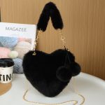 Wholesale Women Fashion Casual Solid Color Plush Heart-Shaped Large Capacity Handbag