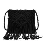 Women Casual Boho Solid Color Tassel Woven Vacation Shoulder Bag - Image 9
