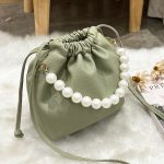 Women Fashion Elegant Solid Color Pearl Bucket Shoulder Bag - Image 8