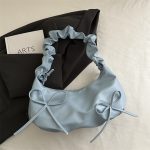Fashion Design Pleated Solid Color Shoulder Strap Bow Shoulder Bag - Image 10