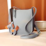 Women Simple Solid Color Leather Pony Pendant Square Zipper Crossbody Bag - Image 8