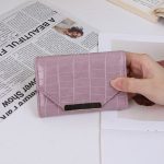 Women Fashion Casual Solid Color Crocodile Pattern Short Three-Fold Coin Wallet - Image 10
